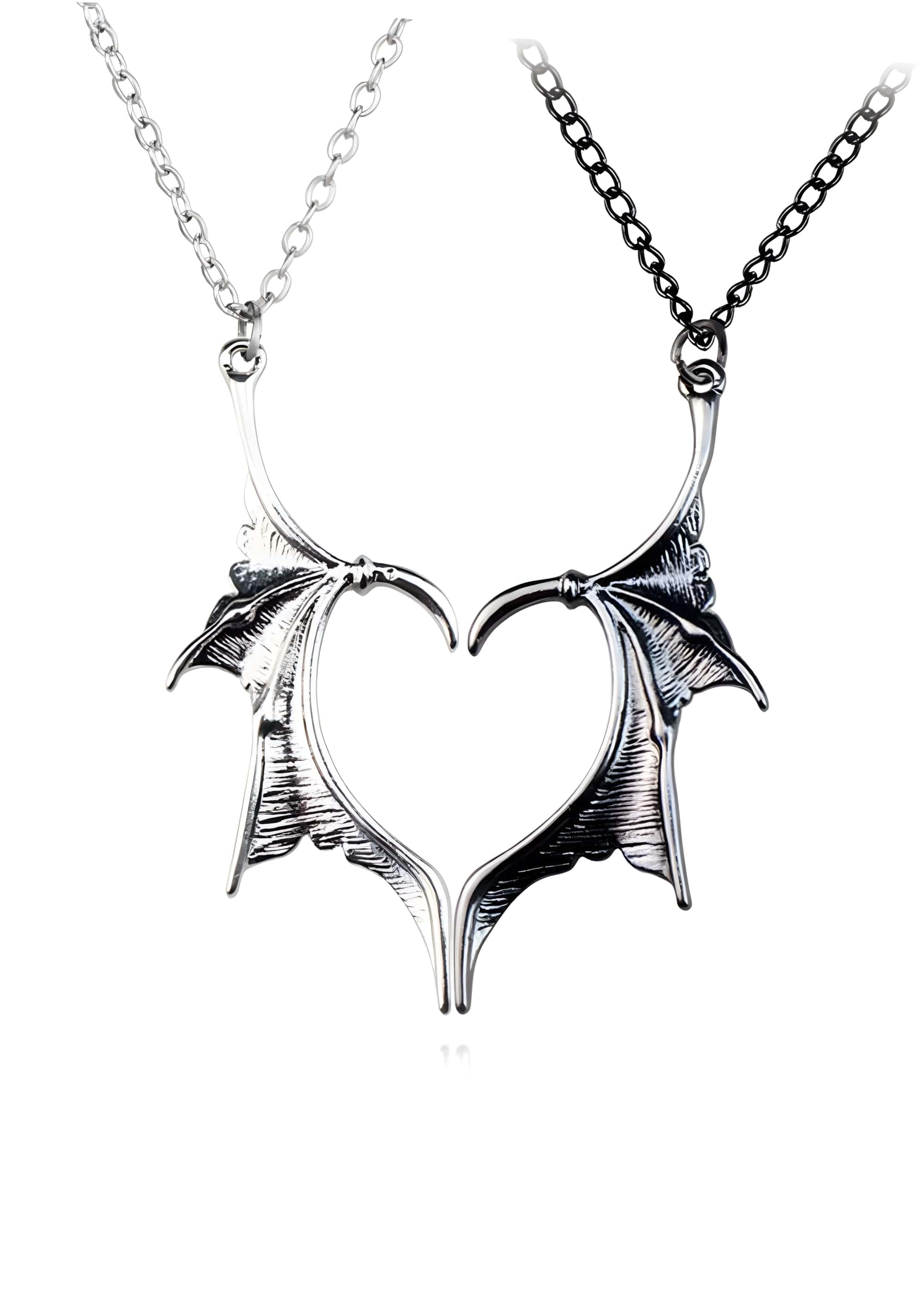 Silberne herzförmige bat wings love halskette mit filigranen details und zarter kette im 2er-set